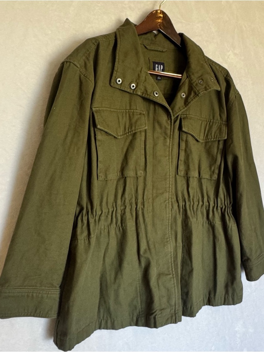 Gap Army Green Utility Field Jacket Cotton Cinch Waist Safari Coat L